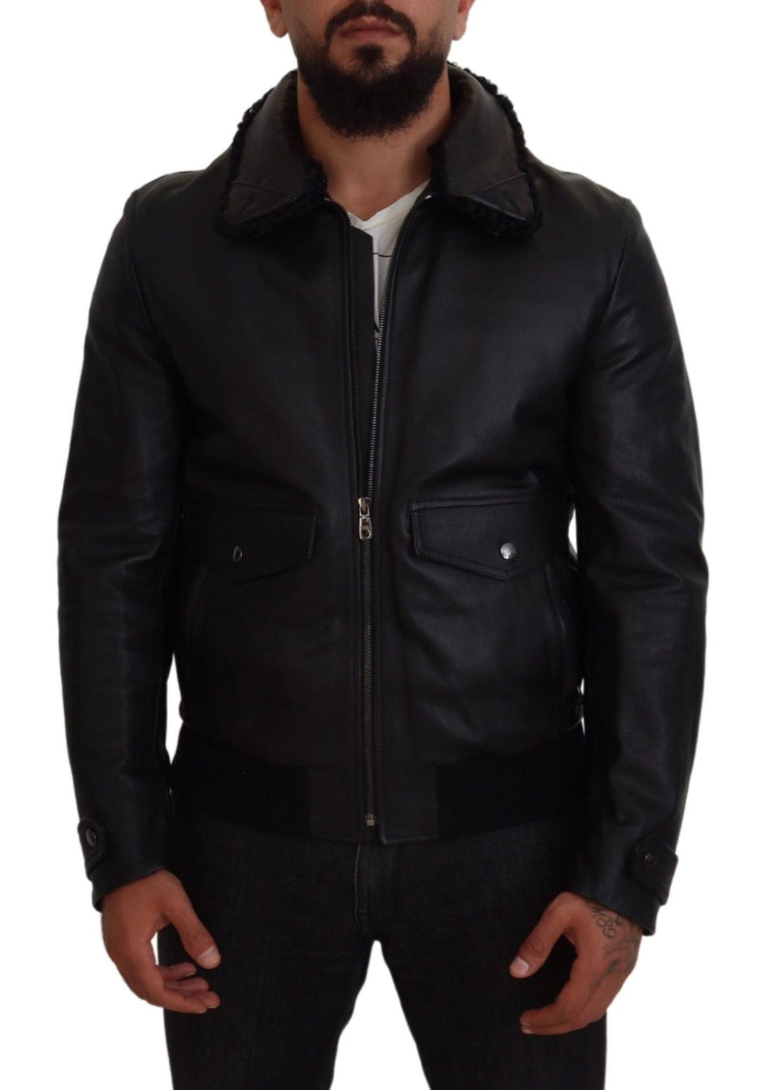  - Dolce & Gabbana Chic Black Leather Silk - Lined Jacket - JKT3596 - 52 - Ask Me Wear