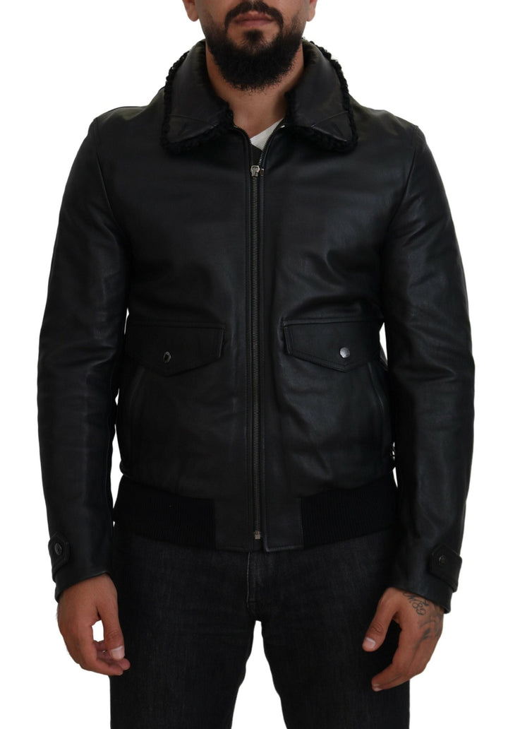  - Dolce & Gabbana Chic Black Leather Silk - Lined Jacket - JKT3596 - 52 - Ask Me Wear