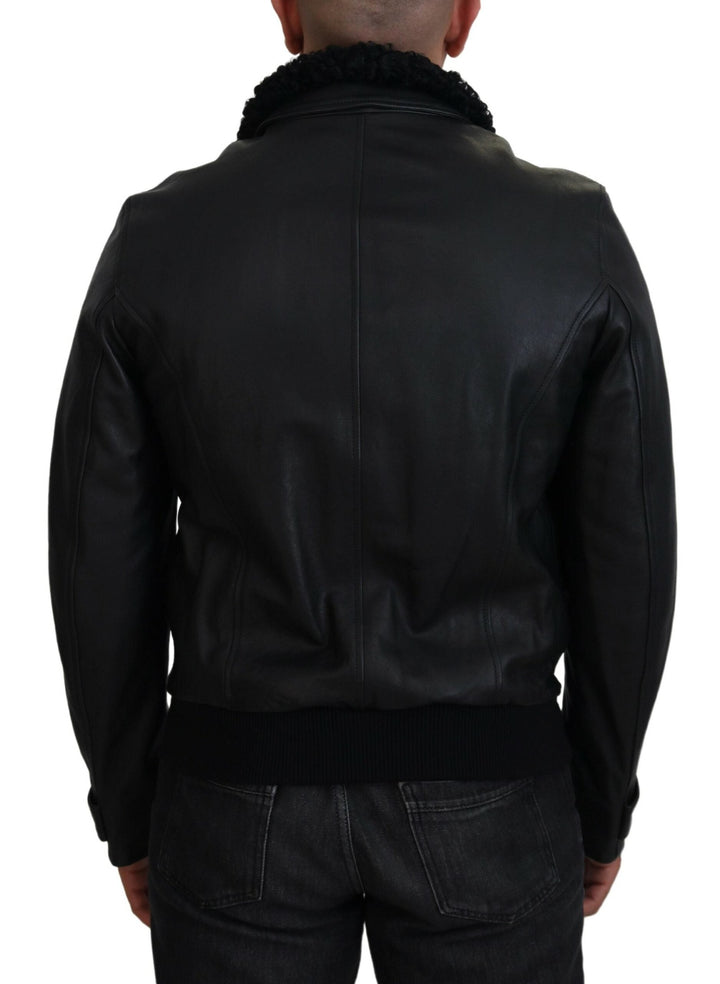  - Dolce & Gabbana Chic Black Leather Silk - Lined Jacket - JKT3596 - 52 - Ask Me Wear