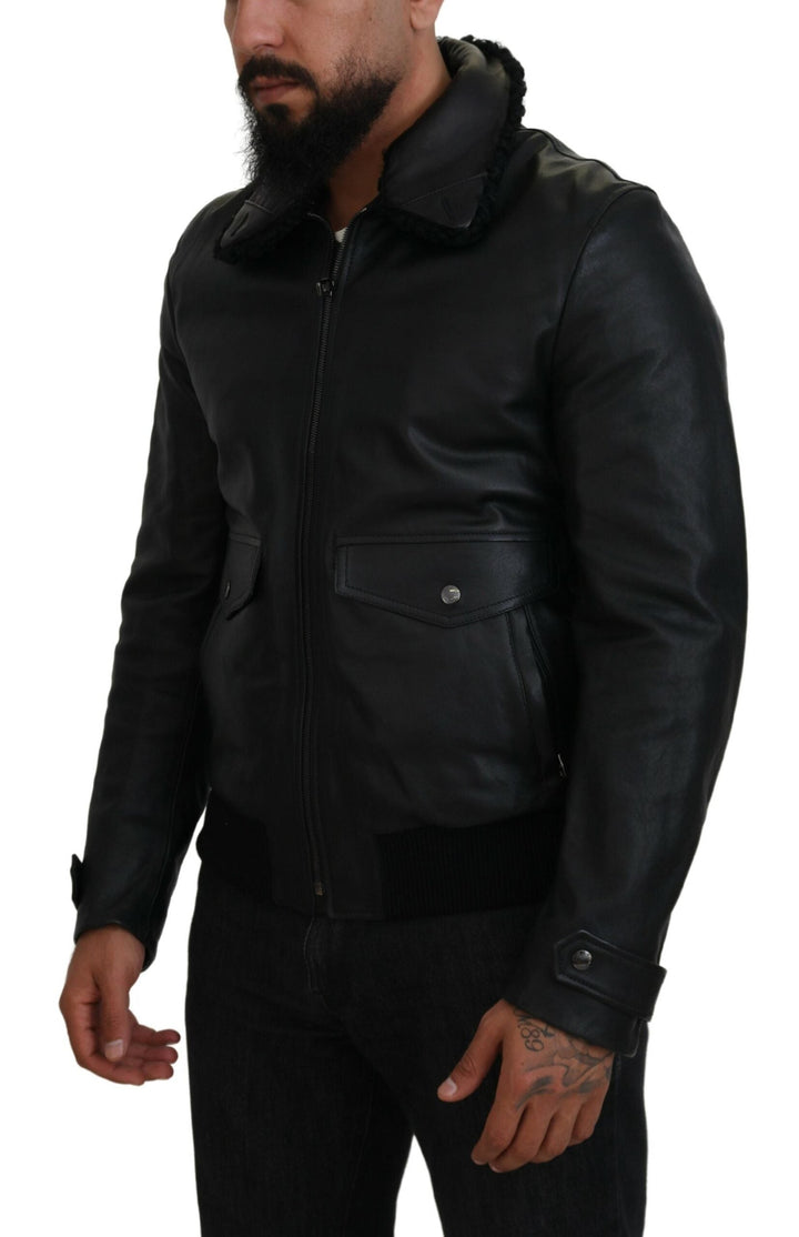  - Dolce & Gabbana Chic Black Leather Silk - Lined Jacket - JKT3596 - 52 - Ask Me Wear