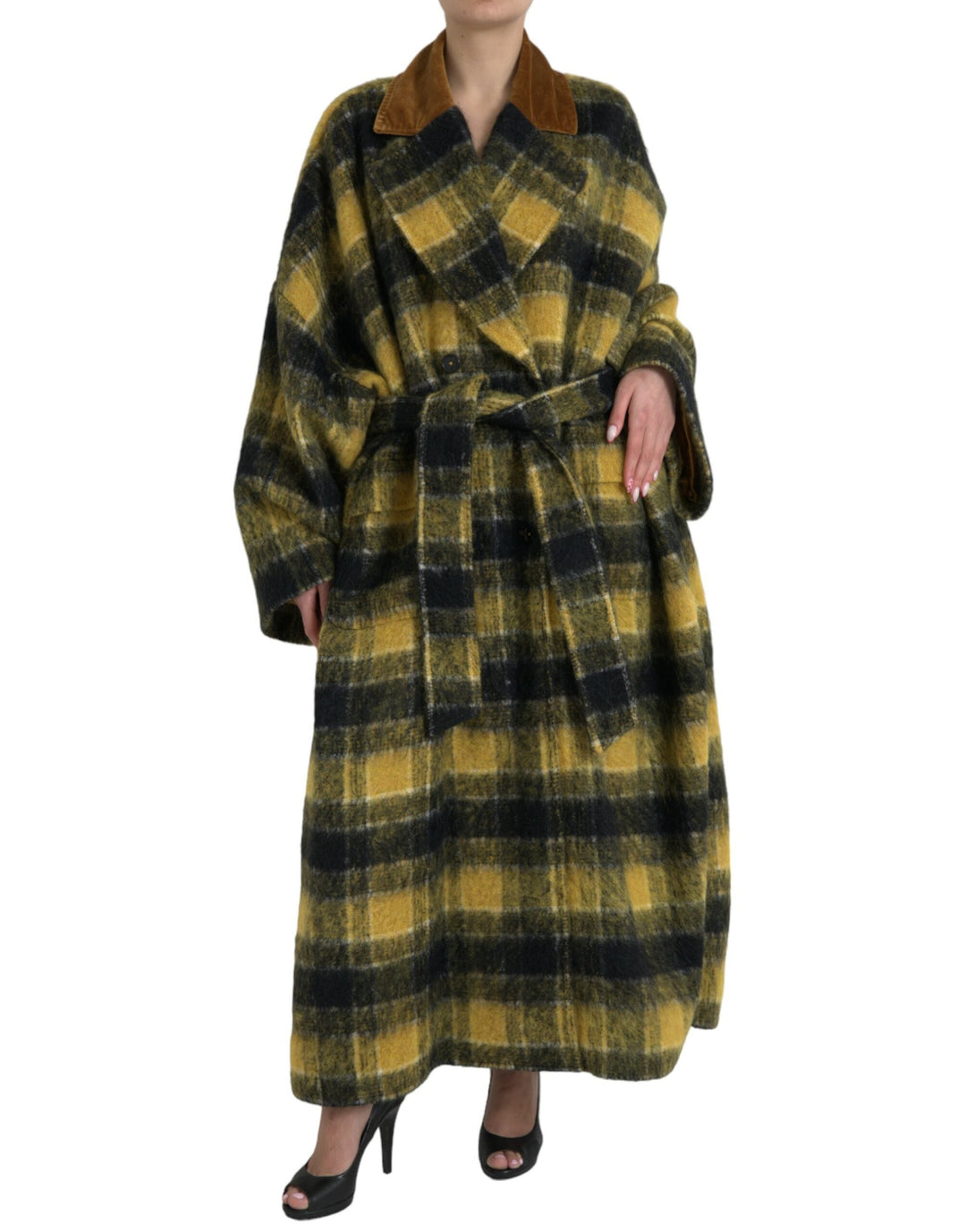  - Dolce & Gabbana Chic Checkered Long Trench Coat in Sunny Yellow - JKT4059 - 40 - Ask Me Wear