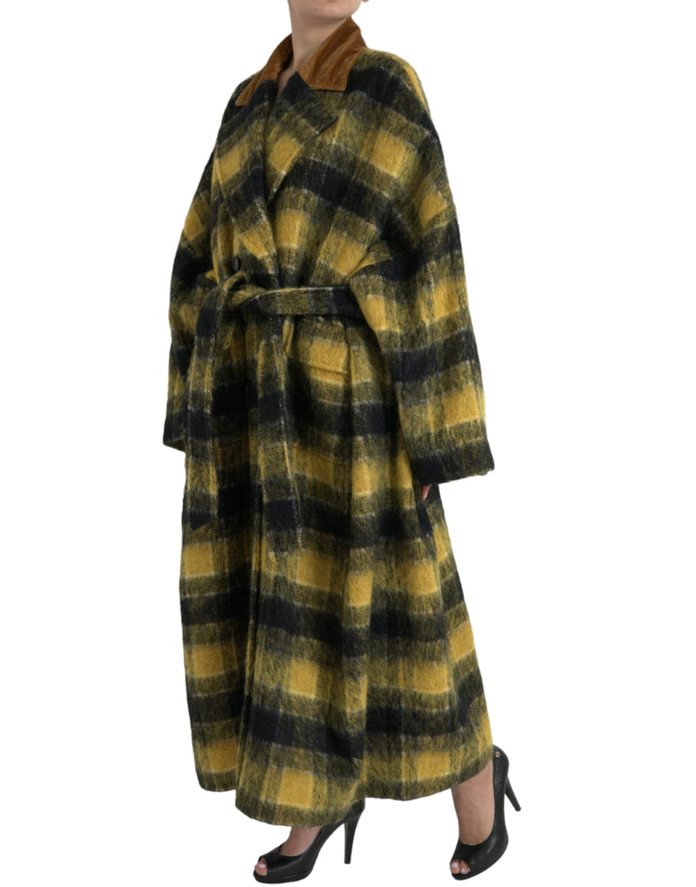  - Dolce & Gabbana Chic Checkered Long Trench Coat in Sunny Yellow - JKT4059 - 40 - Ask Me Wear