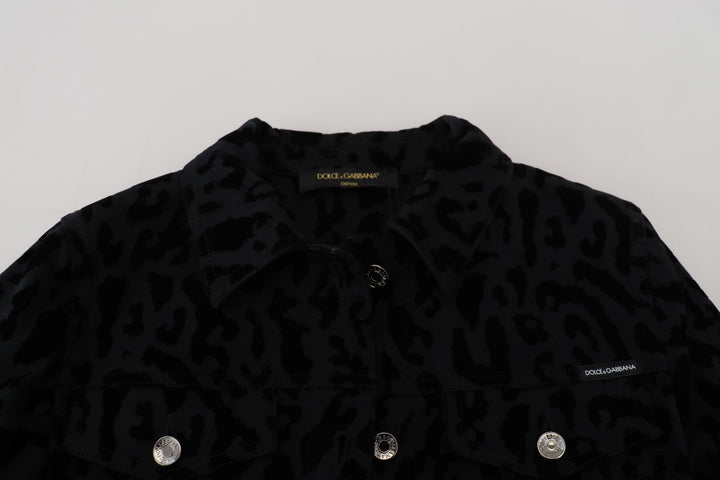  - Dolce & Gabbana Chic Leopard Pattern Denim Jacket - JKT3471 - 40 - Ask Me Wear