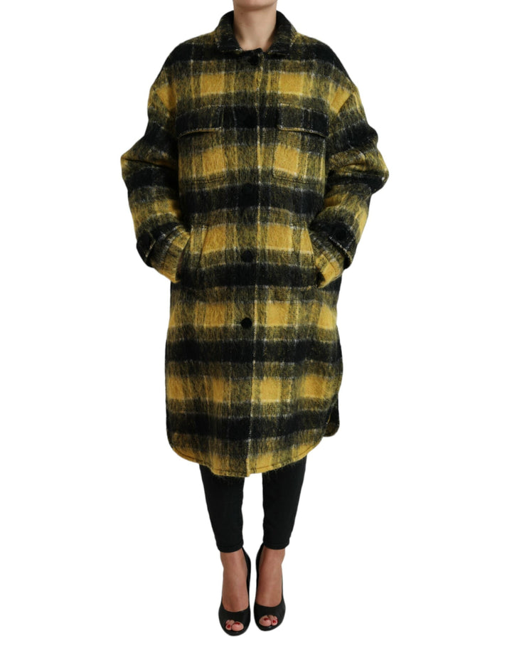  - Dolce & Gabbana Chic Plaid Long Coat in Sunshine Yellow - JKT3693 - 40 - Ask Me Wear