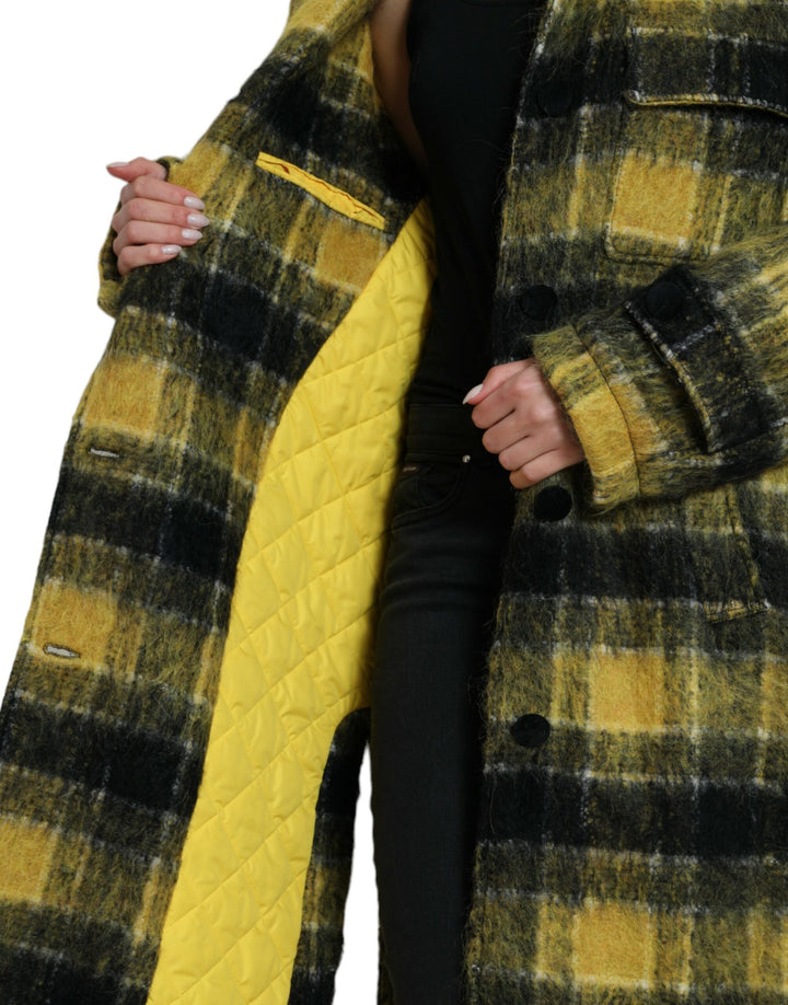  - Dolce & Gabbana Chic Plaid Long Coat in Sunshine Yellow - JKT3693 - 40 - Ask Me Wear