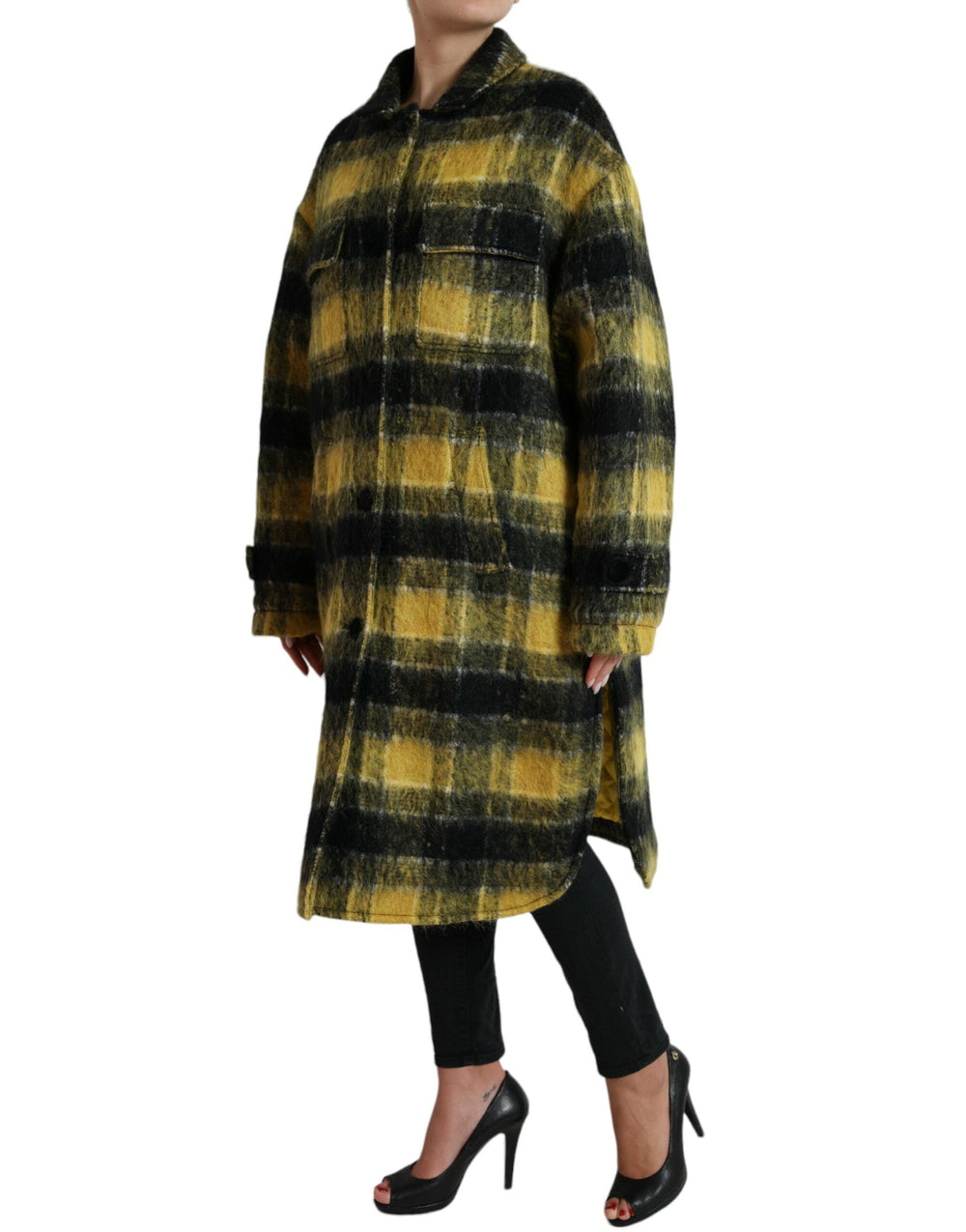  - Dolce & Gabbana Chic Plaid Long Coat in Sunshine Yellow - JKT3693 - 40 - Ask Me Wear