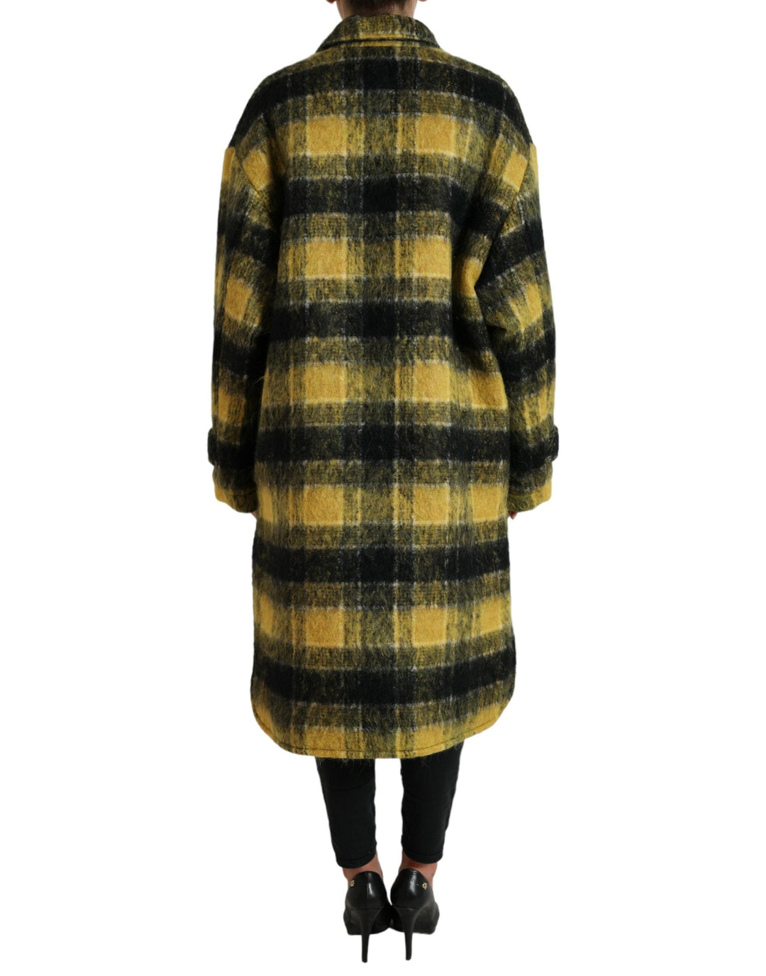  - Dolce & Gabbana Chic Plaid Long Coat in Sunshine Yellow - JKT3693 - 40 - Ask Me Wear