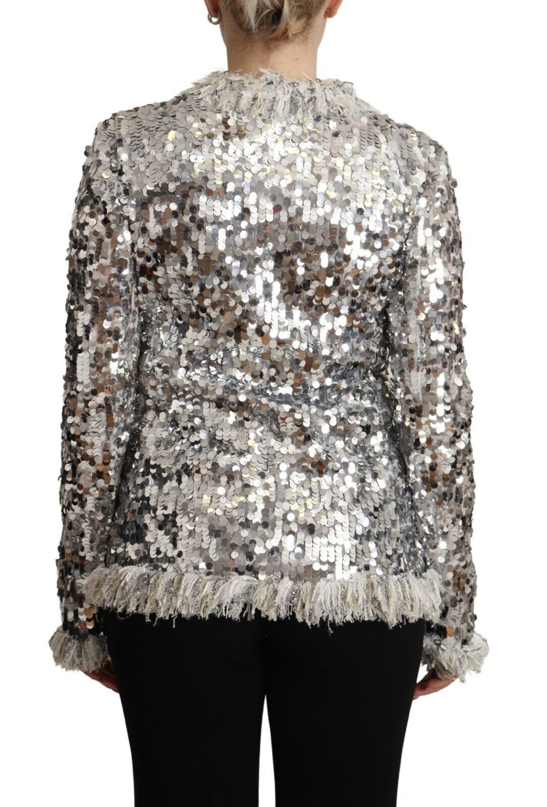  - Dolce & Gabbana Chic Silver Sequined Jacket Coat - JKT3269 - 40 - Ask Me Wear