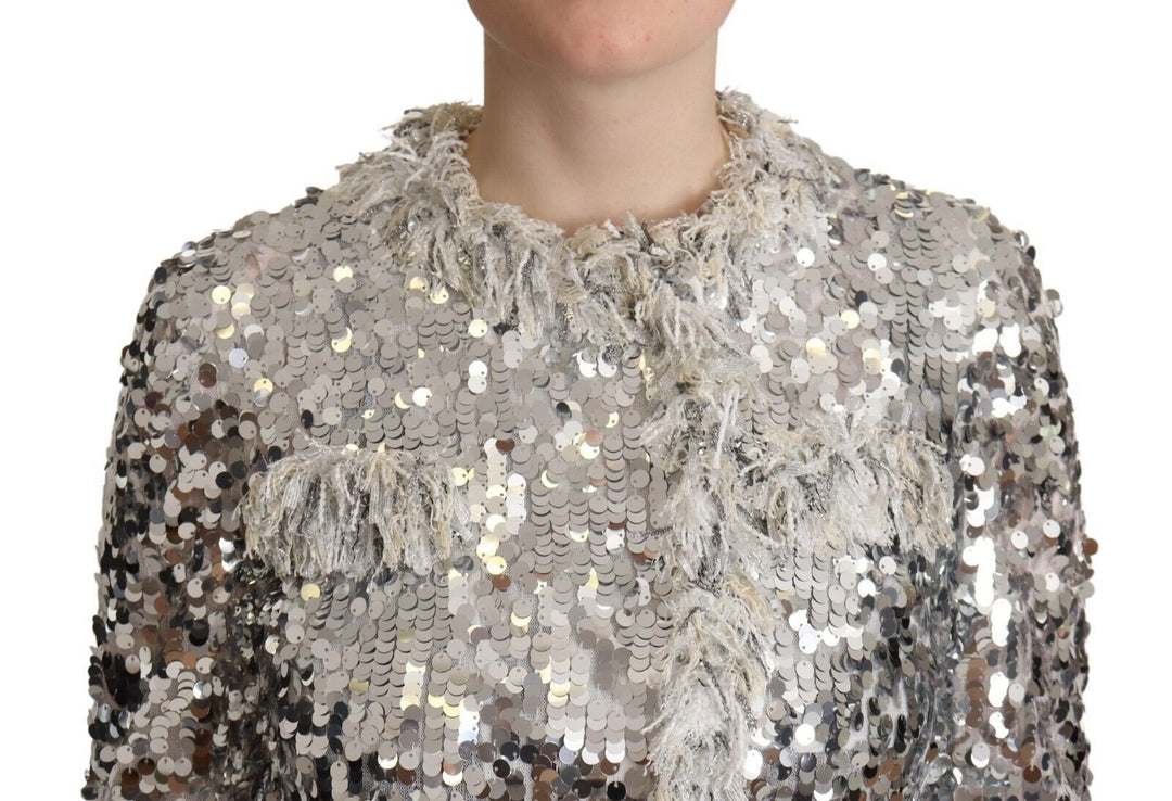  - Dolce & Gabbana Chic Silver Sequined Jacket Coat - JKT3269 - 40 - Ask Me Wear