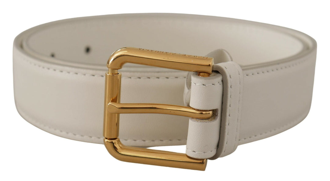  - Dolce & Gabbana Chic White Leather Belt with Gold Engraved Buckle - BEL8447 - 70 - Ask Me Wear