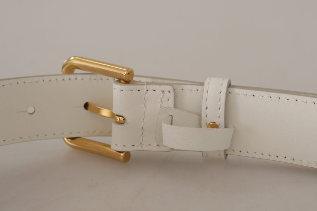  - Dolce & Gabbana Chic White Leather Belt with Gold Engraved Buckle - BEL8447 - 70 - Ask Me Wear