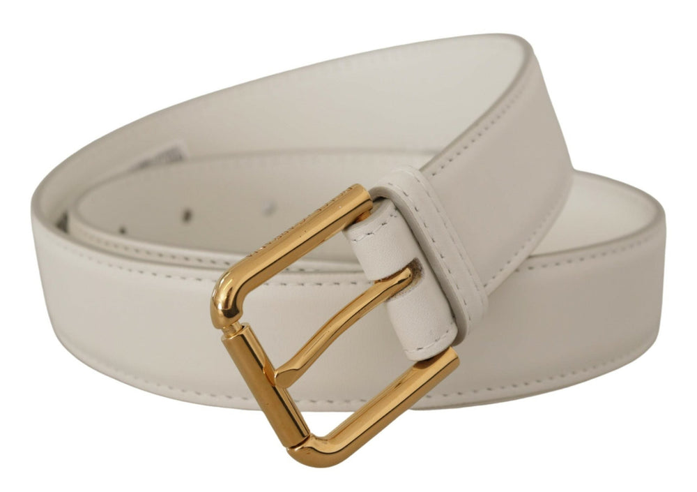  - Dolce & Gabbana Chic White Leather Belt with Gold Engraved Buckle - BEL8447 - 70 - Ask Me Wear