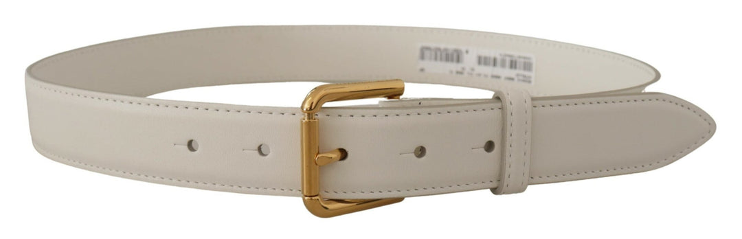  - Dolce & Gabbana Chic White Leather Belt with Gold Engraved Buckle - BEL8447 - 70 - Ask Me Wear