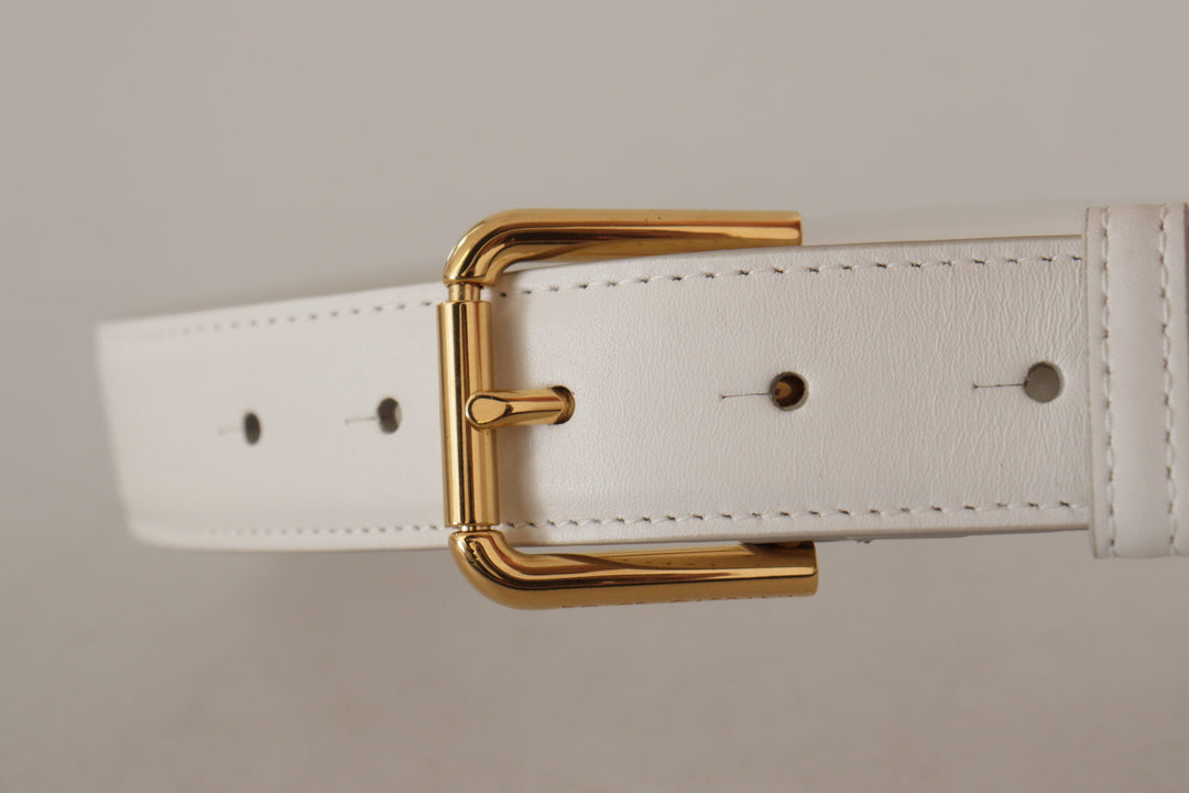  - Dolce & Gabbana Chic White Leather Belt with Gold Engraved Buckle - BEL8447 - 70 - Ask Me Wear