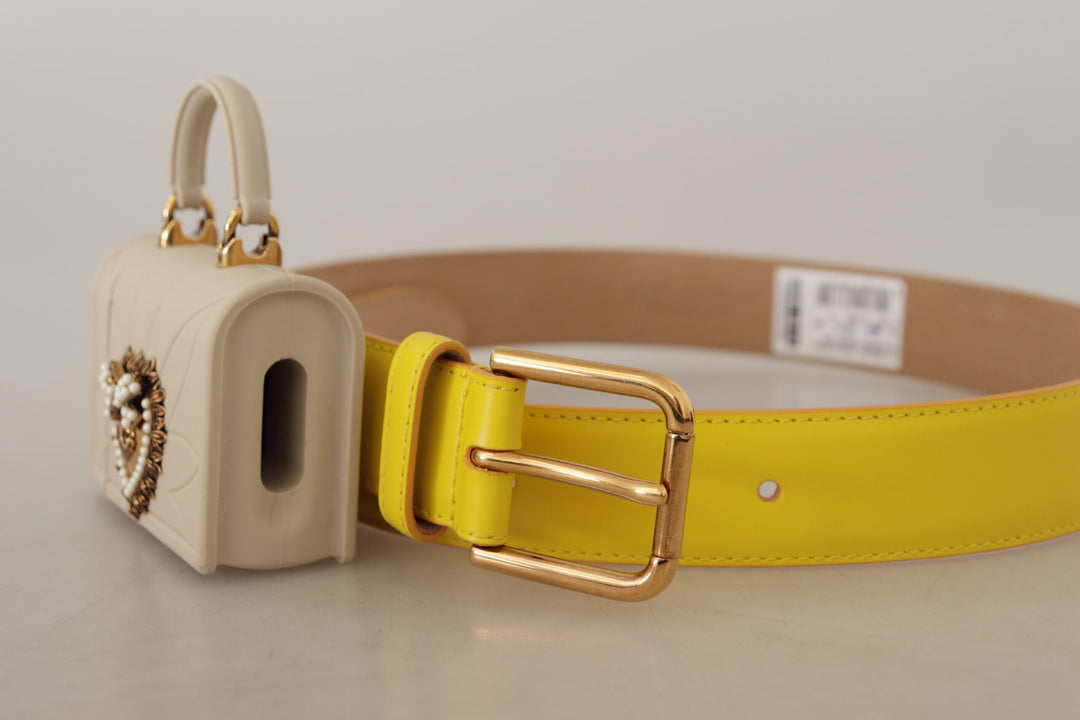  - Dolce & Gabbana Chic Yellow Leather Belt with Headphone Case - WMB171 - 70 - Ask Me Wear