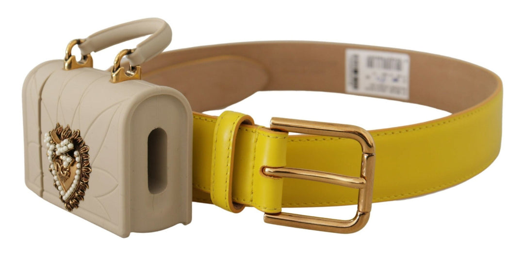  - Dolce & Gabbana Chic Yellow Leather Belt with Headphone Case - WMB171 - 70 - Ask Me Wear