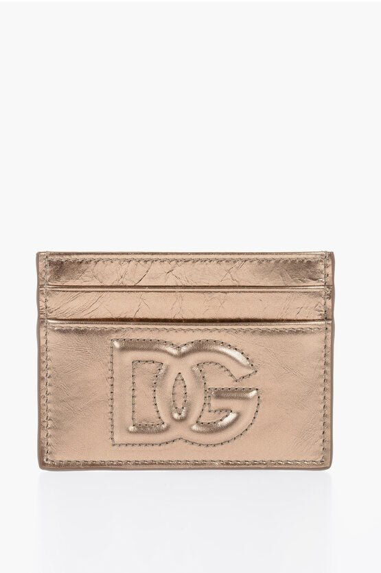 Accessories - Wallets & Card Holders - Dolce & Gabbana Cracked Effect Metallic Leather Card Holder with Embossed Mo - 8056265706739 - Ask Me Wear