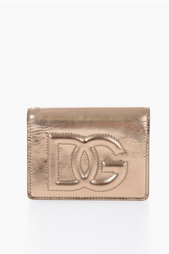 Accessories - Wallets & Card Holders - Dolce & Gabbana Cracked Effect Metallic Leather Wallet with Embossed Monogra - 8056265675516 - Ask Me Wear