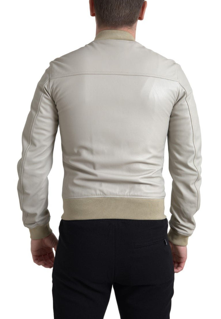  - Dolce & Gabbana Cream Leather Bomber Jacket - JKT3657 - 48 - Ask Me Wear