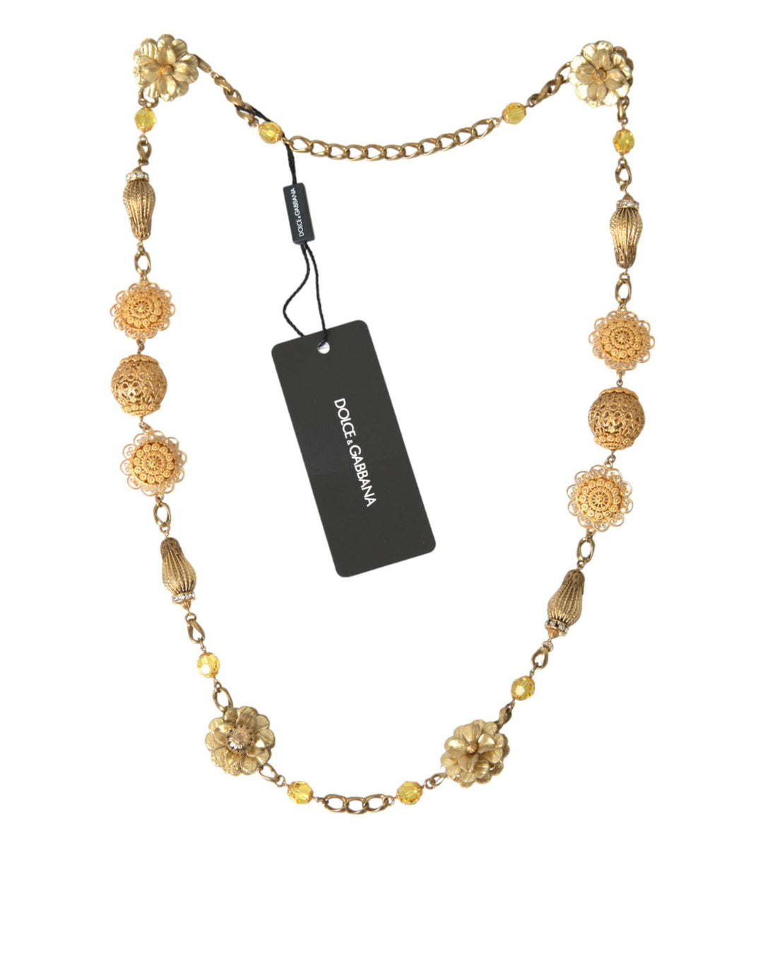  - Dolce & Gabbana Crystal Flower Filigree Gold Brass Statement Necklace - SMY101370 - Ask Me Wear