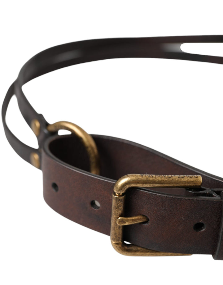  - Dolce & Gabbana Dark Brown Leather Gold Metal Buckle Women Belt - BEL9189 - 85 - Ask Me Wear