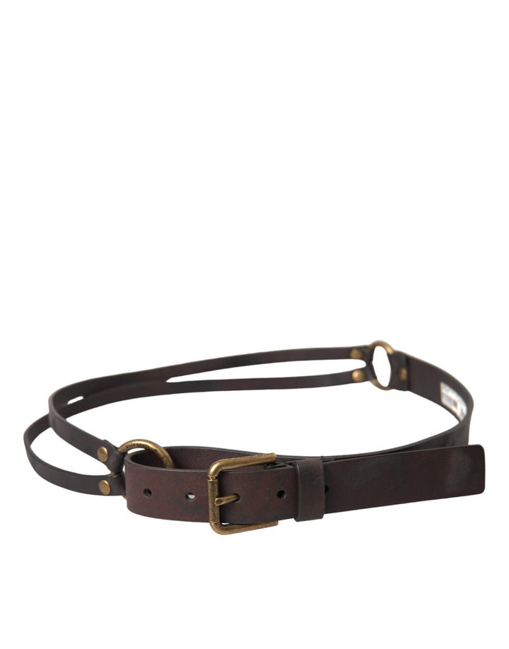  - Dolce & Gabbana Dark Brown Leather Gold Metal Buckle Women Belt - BEL9189 - 85 - Ask Me Wear