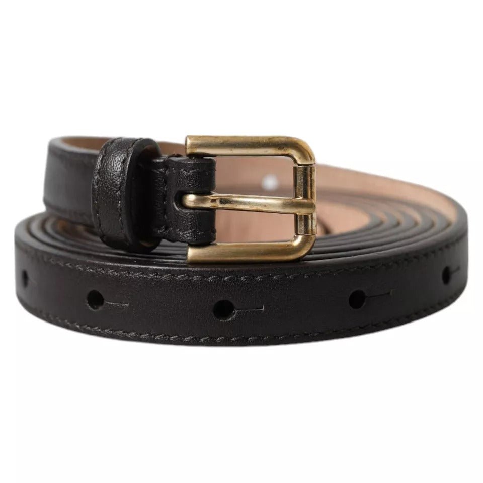  - Dolce & Gabbana Dark Brown Leather Gold Metal Buckle Women Belt - WMB3716 - 145 - Ask Me Wear