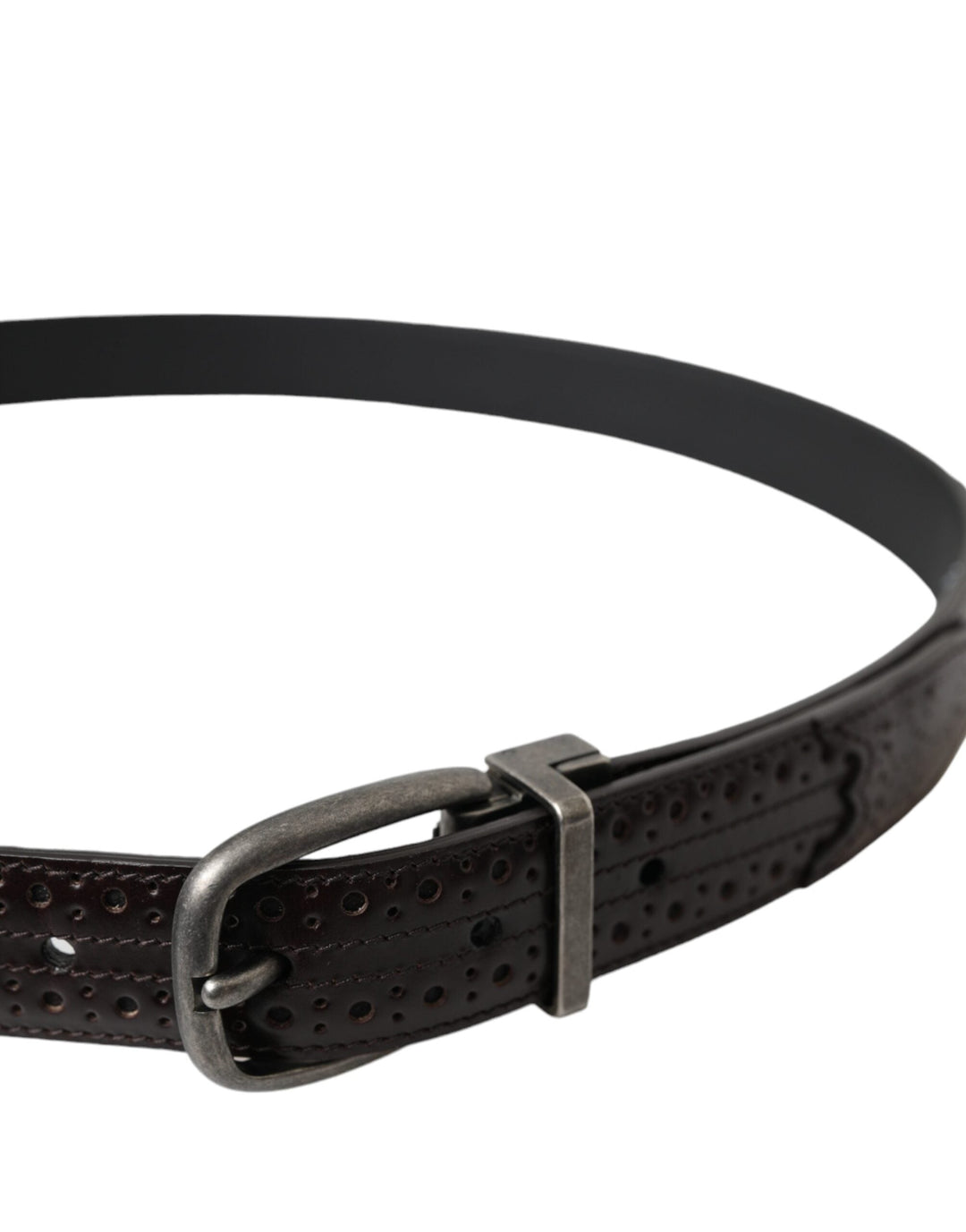  - Dolce & Gabbana Dark Brown Perforated Leather Metal Buckle Belt Men - BEL9180 - 85 - Ask Me Wear