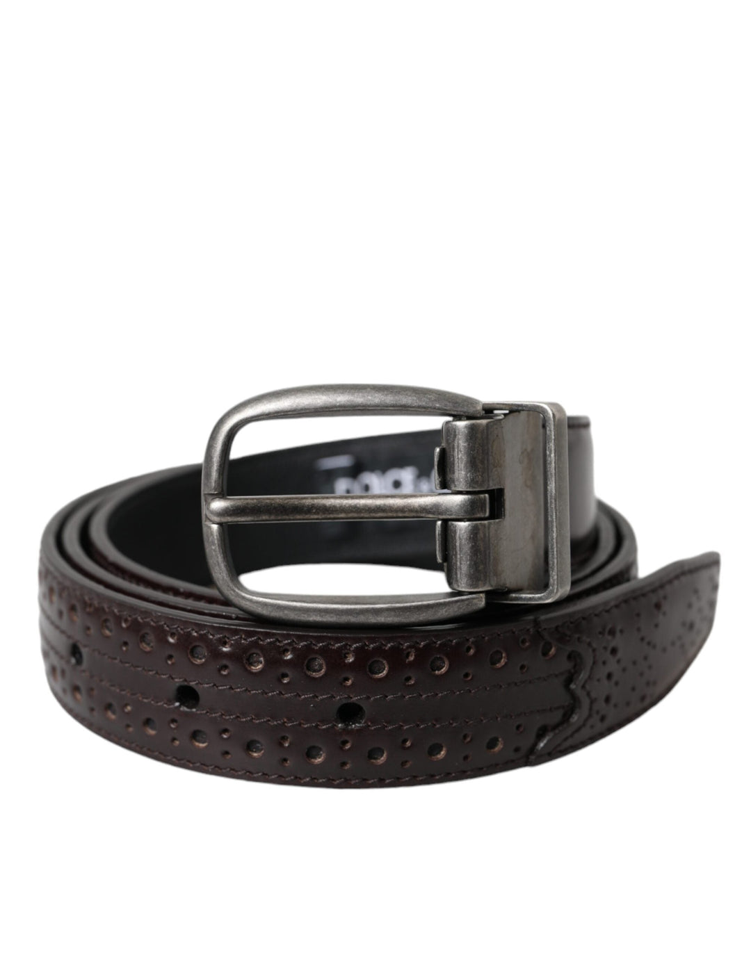  - Dolce & Gabbana Dark Brown Perforated Leather Metal Buckle Belt Men - BEL9180 - 85 - Ask Me Wear