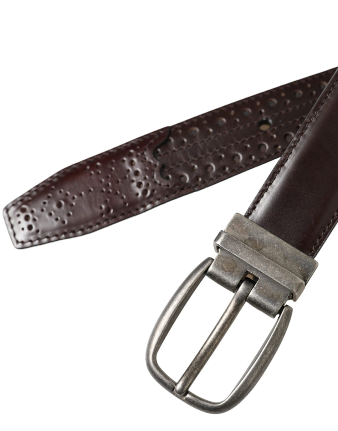  - Dolce & Gabbana Dark Brown Perforated Leather Metal Buckle Belt Men - BEL9180 - 85 - Ask Me Wear