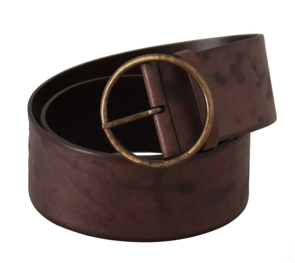  - Dolce & Gabbana Dark Brown Wide Calf Leather Logo Round Buckle Belt - BEL8745 - 90 - Ask Me Wear