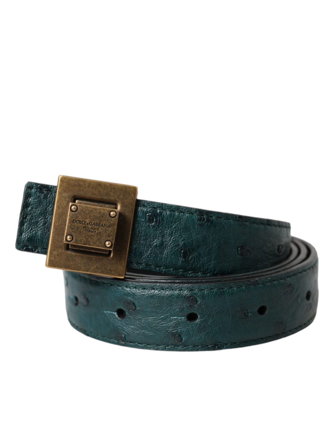  - Dolce & Gabbana Dark Green Leather Square Metal Buckle Belt - BEL9198 - 90 - Ask Me Wear