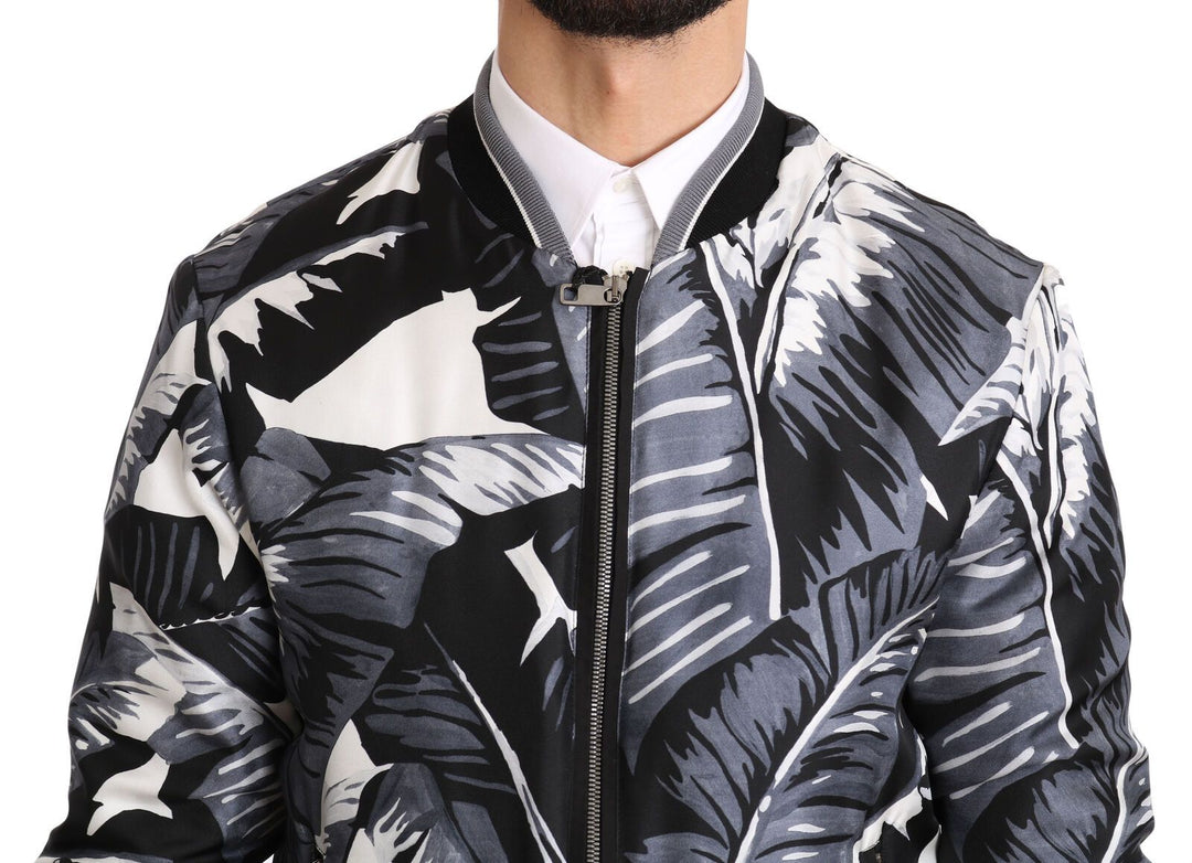  - Dolce & Gabbana Elegant Banana Leaf Print Silk Bomber Jacket - JKT2897 - 50 - Ask Me Wear