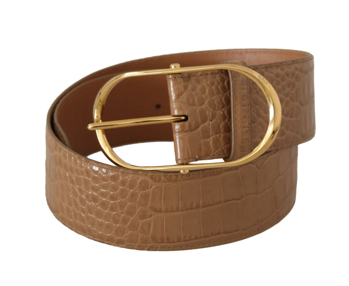  - Dolce & Gabbana Elegant Beige Leather Belt with Engraved Buckle - WMB124 - 75 - Ask Me Wear