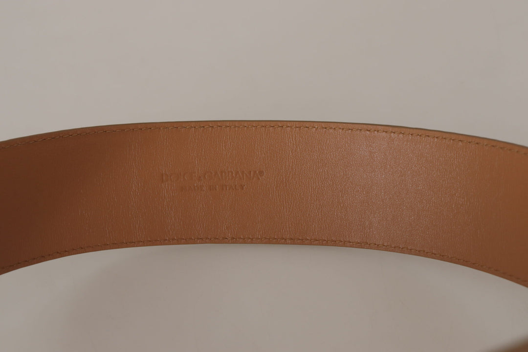  - Dolce & Gabbana Elegant Beige Leather Belt with Engraved Buckle - WMB124 - 75 - Ask Me Wear