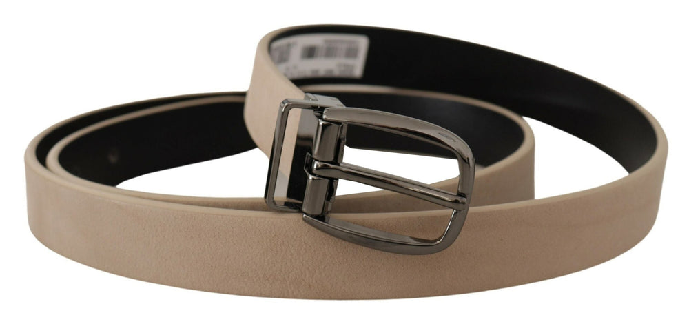  - Dolce & Gabbana Elegant Beige Leather Belt with Silver Tone Buckle - BEL8444 - 90 - Ask Me Wear