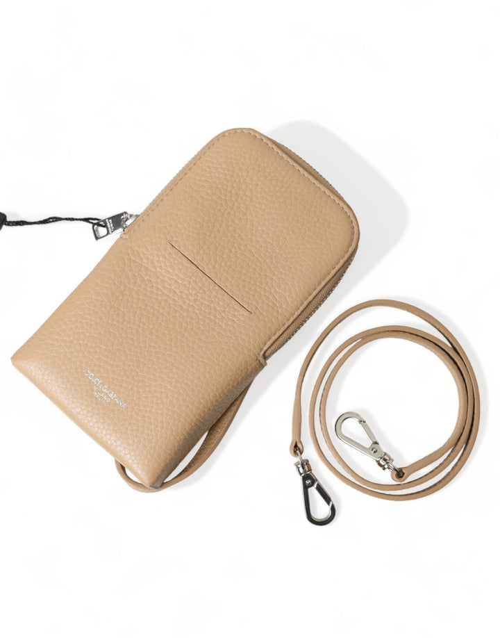  - Dolce & Gabbana Elegant Beige Leather Crossbody Phone Bag - BAG1351 - Ask Me Wear