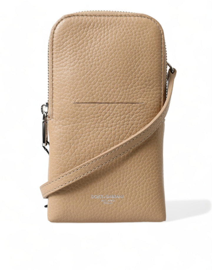  - Dolce & Gabbana Elegant Beige Leather Crossbody Phone Bag - BAG1351 - Ask Me Wear