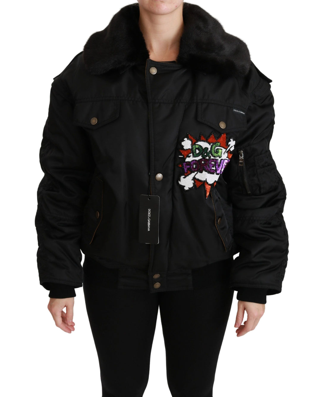  - Dolce & Gabbana Elegant Black Bomber Jacket with Detachable Features - JKT2518 - 36 - Ask Me Wear