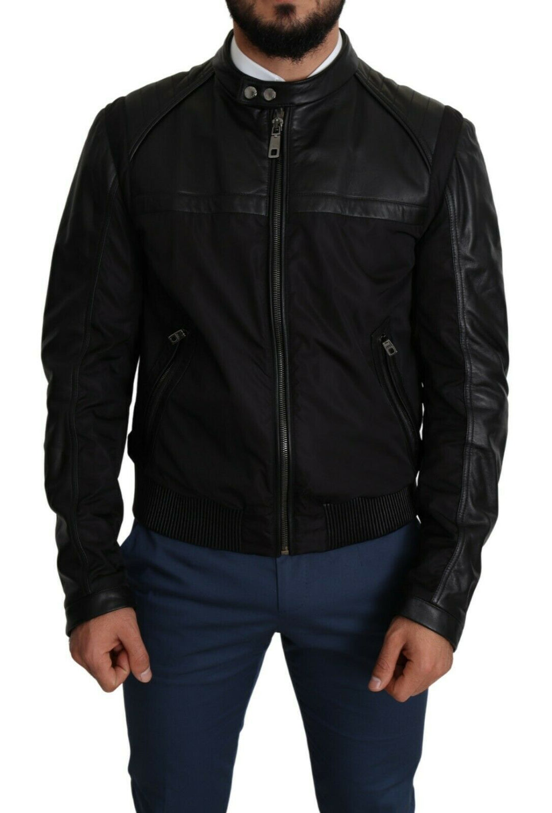  - Dolce & Gabbana Elegant Black Bomber with Leather Accents - JKT2759 - 52 - Ask Me Wear