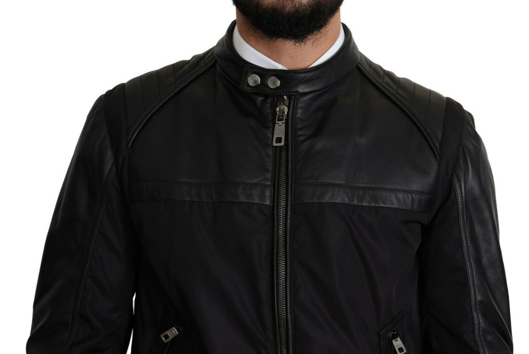  - Dolce & Gabbana Elegant Black Bomber with Leather Accents - JKT2759 - 52 - Ask Me Wear