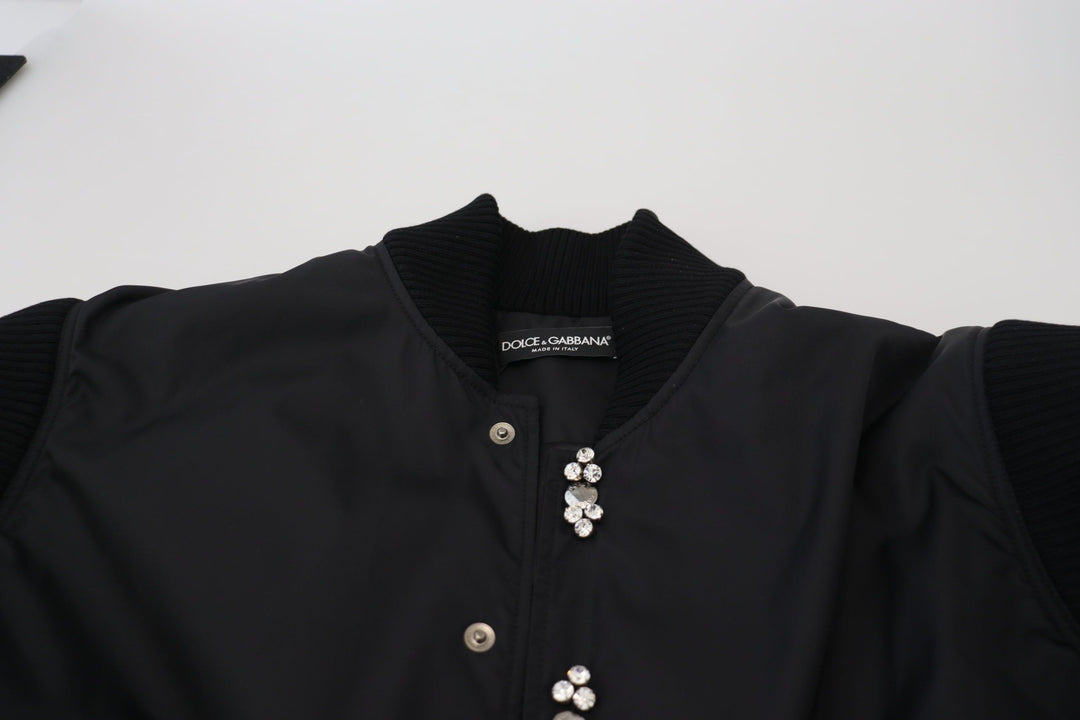  - Dolce & Gabbana Elegant Black Crystal - Embellished Bomber Jacket - JKT3335 - 46 - Ask Me Wear