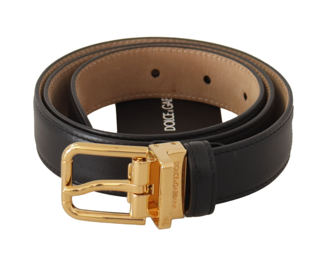  - Dolce & Gabbana Elegant Black Leather Belt with Engraved Buckle - WMB242# - 75 - Ask Me Wear