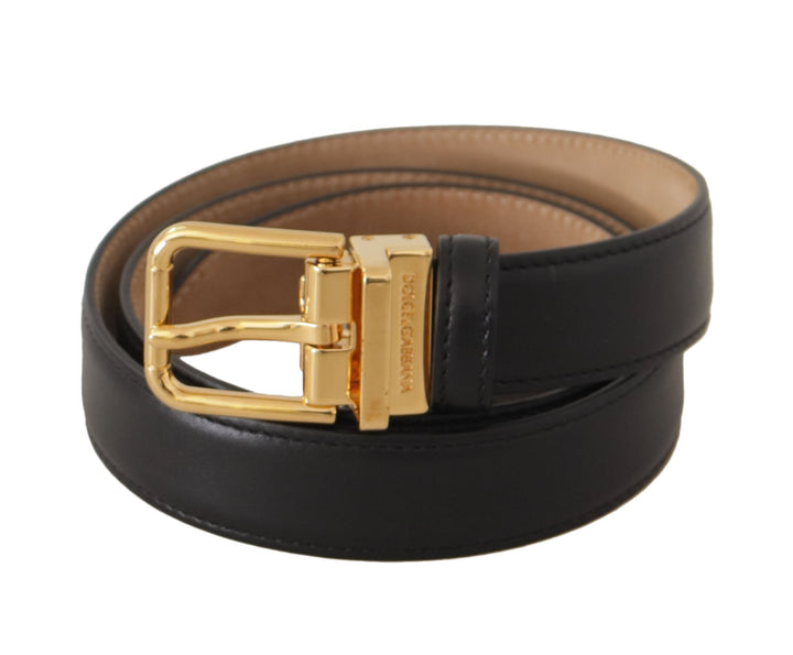  - Dolce & Gabbana Elegant Black Leather Belt with Engraved Buckle - WMB242# - 75 - Ask Me Wear