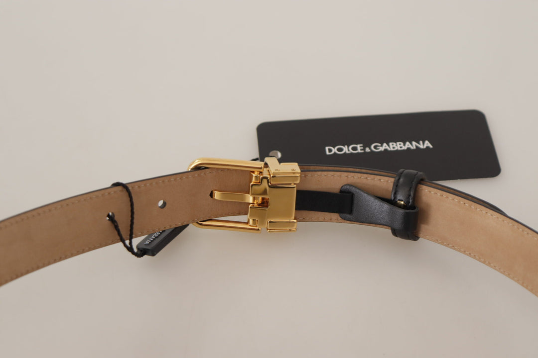  - Dolce & Gabbana Elegant Black Leather Belt with Engraved Buckle - WMB242# - 75 - Ask Me Wear