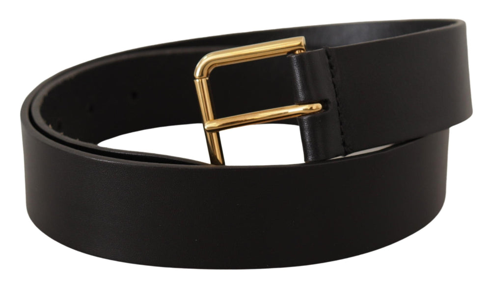  - Dolce & Gabbana Elegant Black Leather Belt with Gold - Tone Buckle - BEL8520 - 85 - Ask Me Wear