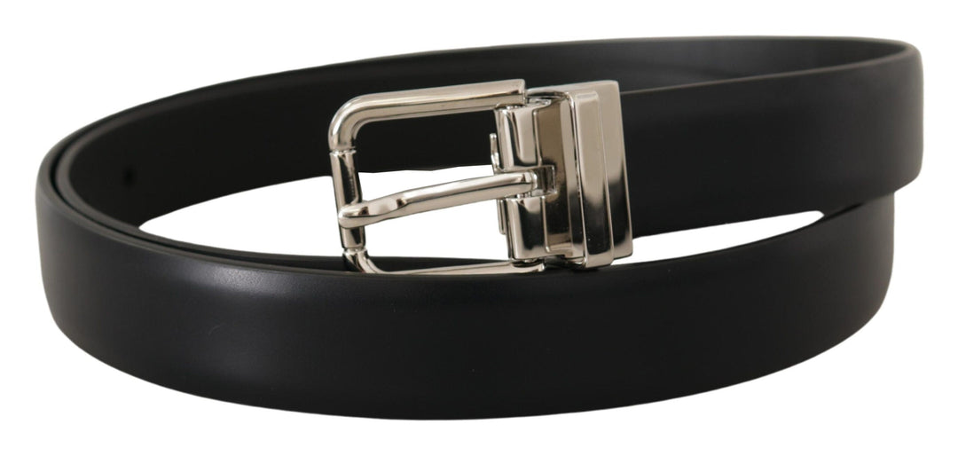  - Dolce & Gabbana Elegant Black Leather Belt with Metal Buckle - BEL8638# - Ask Me Wear