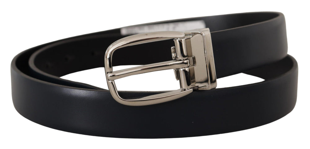  - Dolce & Gabbana Elegant Black Leather Belt with Silver Buckle - BEL8490 - Ask Me Wear