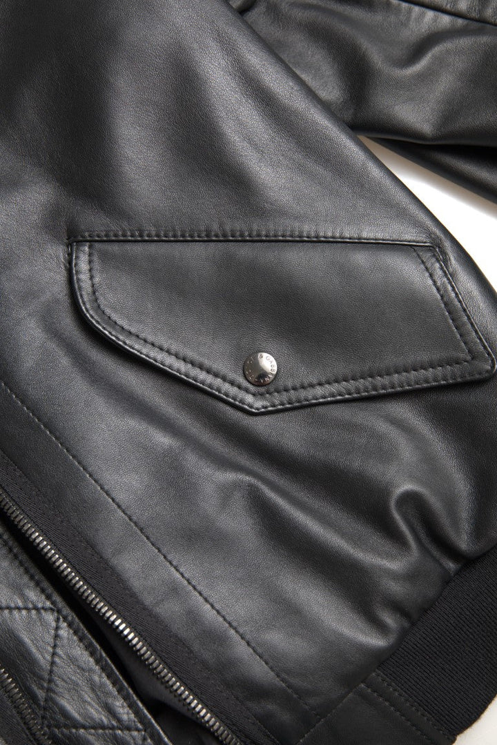  - Dolce & Gabbana Elegant Black Leather Bomber Jacket - JKT3659 - 44 - Ask Me Wear