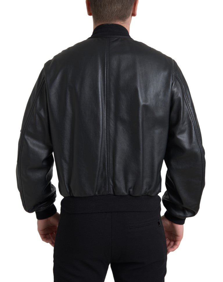  - Dolce & Gabbana Elegant Black Leather Bomber Jacket - JKT3659 - 44 - Ask Me Wear